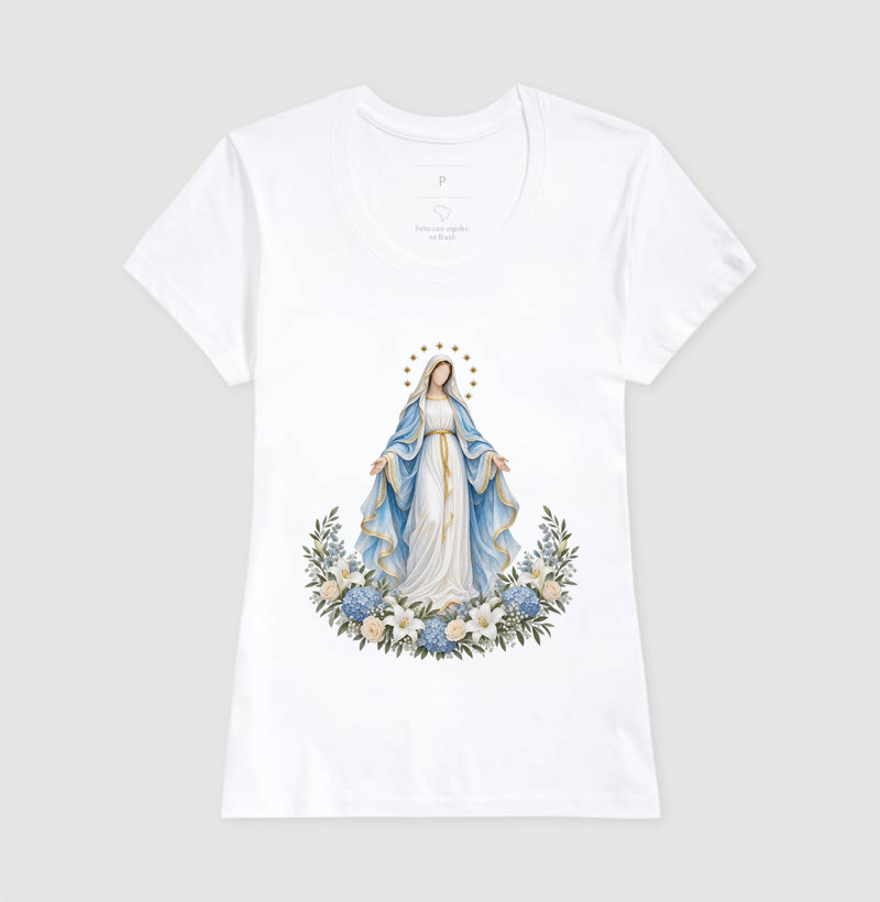 Nossa Senhora das Graças — Lírica Celeste com Coroa de Estrelas e Hortênsias - Imagem 5