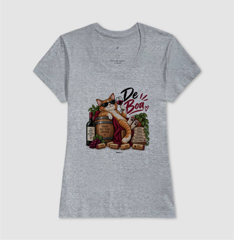 Camiseta “De Boa” Gato com Vinho – Estilo Relax & Life Mood - Imagem 9