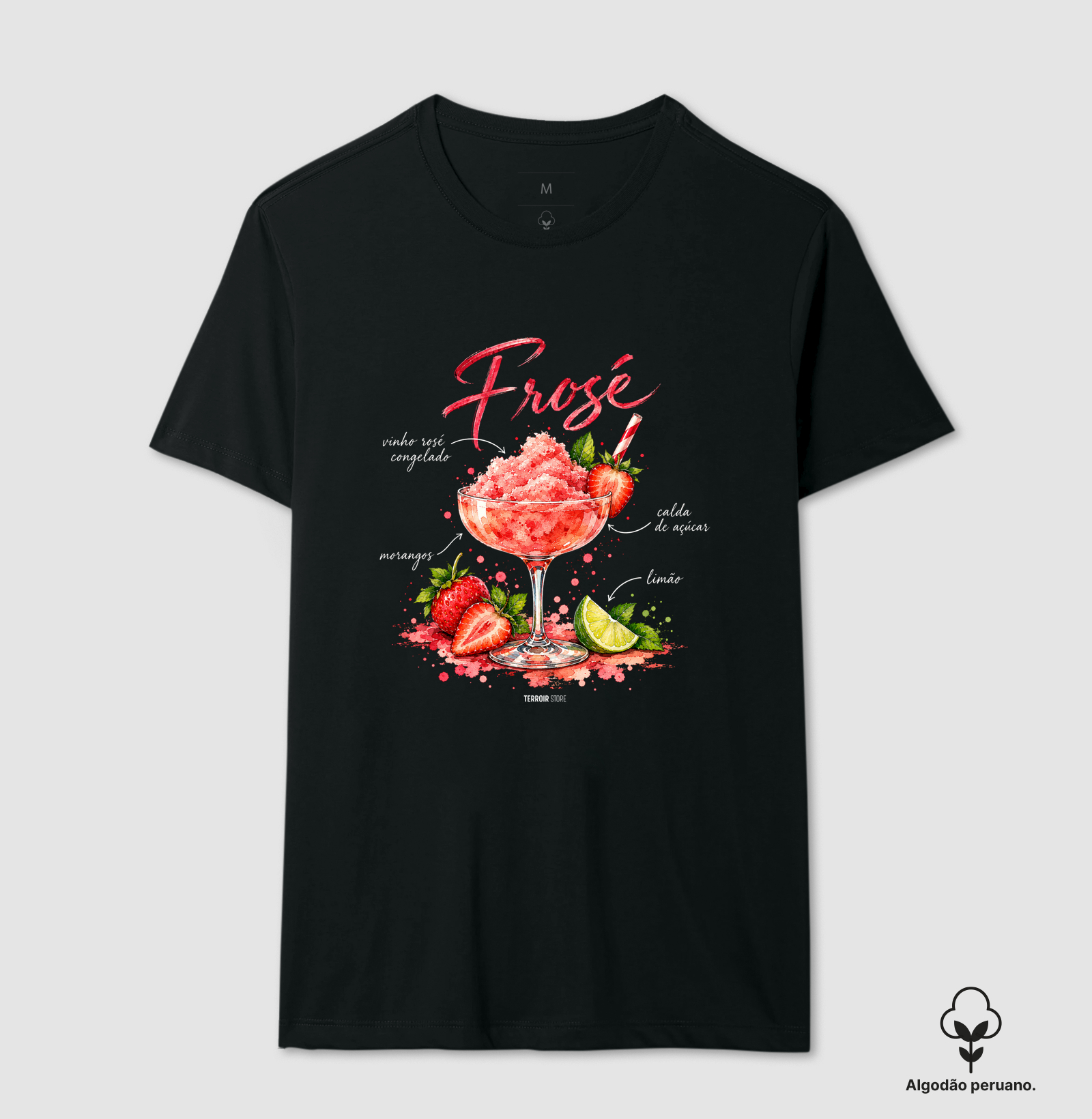 Camiseta Algodão Peruano Frosé – Drink com Vinho Rosé e Morango - Imagem 5