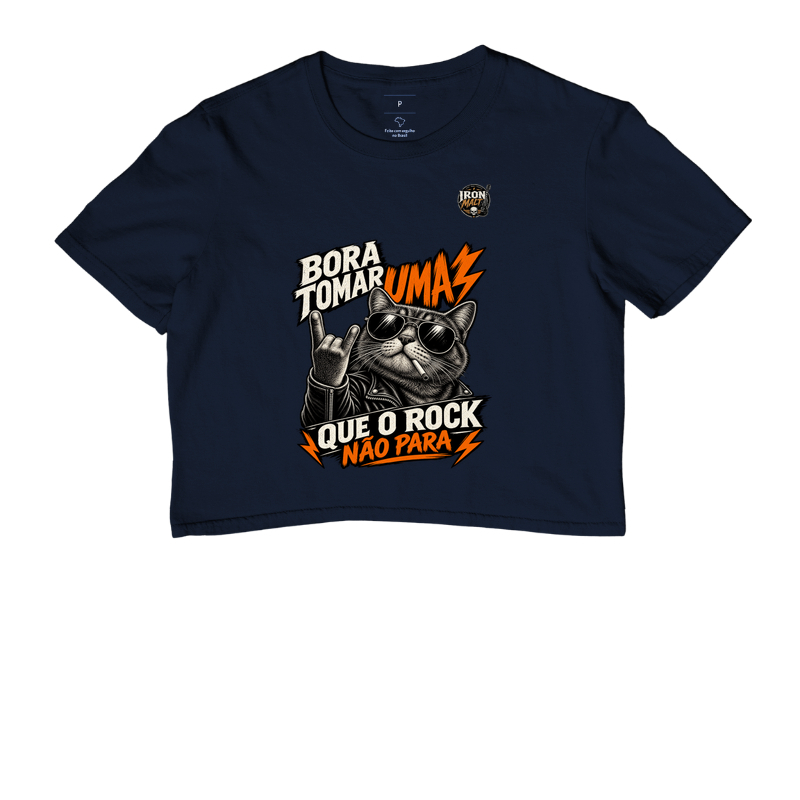 Cropped Rock Cat – Estampa Gato Rockeiro de Óculos e Jaqueta - Imagem 4