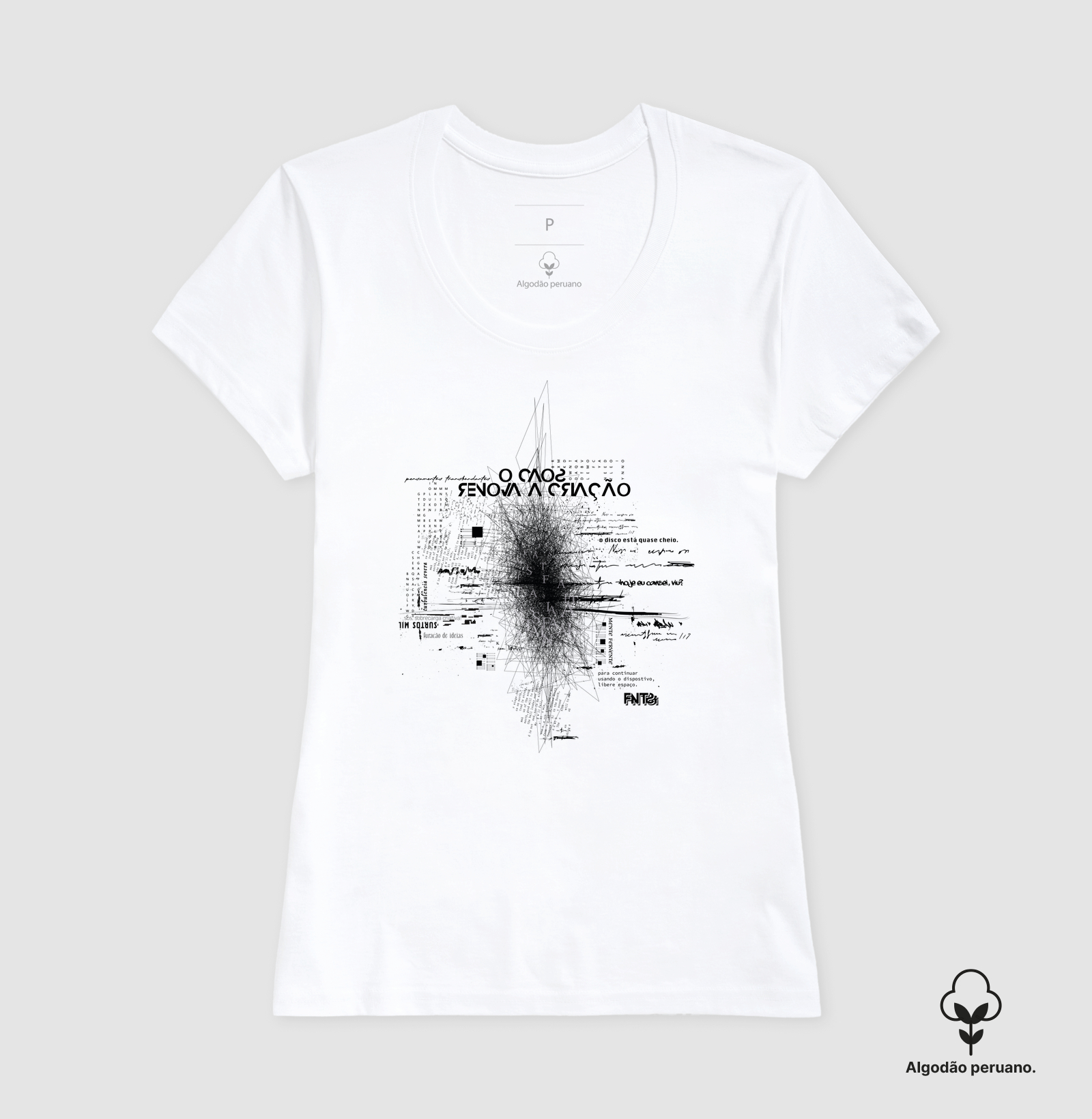 T-SHIRT "CAOS" / O CAOS RENOVA A CRIAÇÃO (ALGODÃO PERUANO)