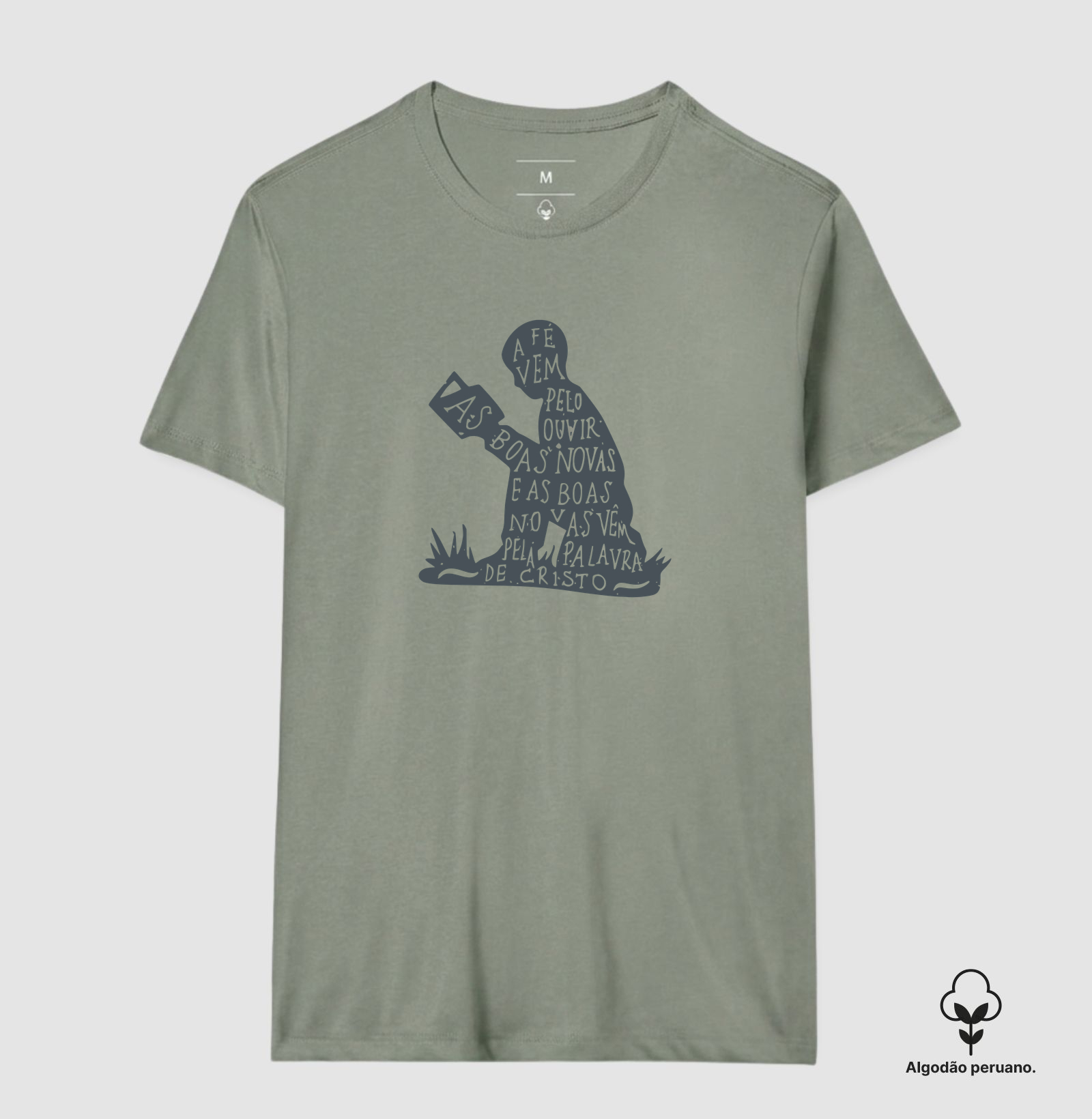 Camiseta Masc. Algodão Peruano A fé vem pelo Ouvir - Imagem 6