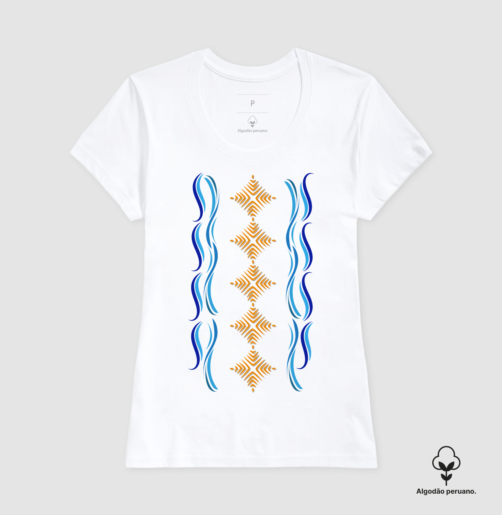T-shirt Indígena- Grafismo Tsamata Piruara – A Escama que Guarda o Movimento do Rio - Imagem 8