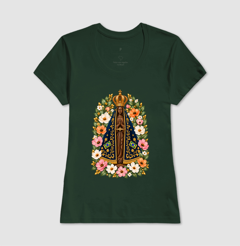 Camiseta Nossa Senhora Aparecida com Flores - Imagem 9