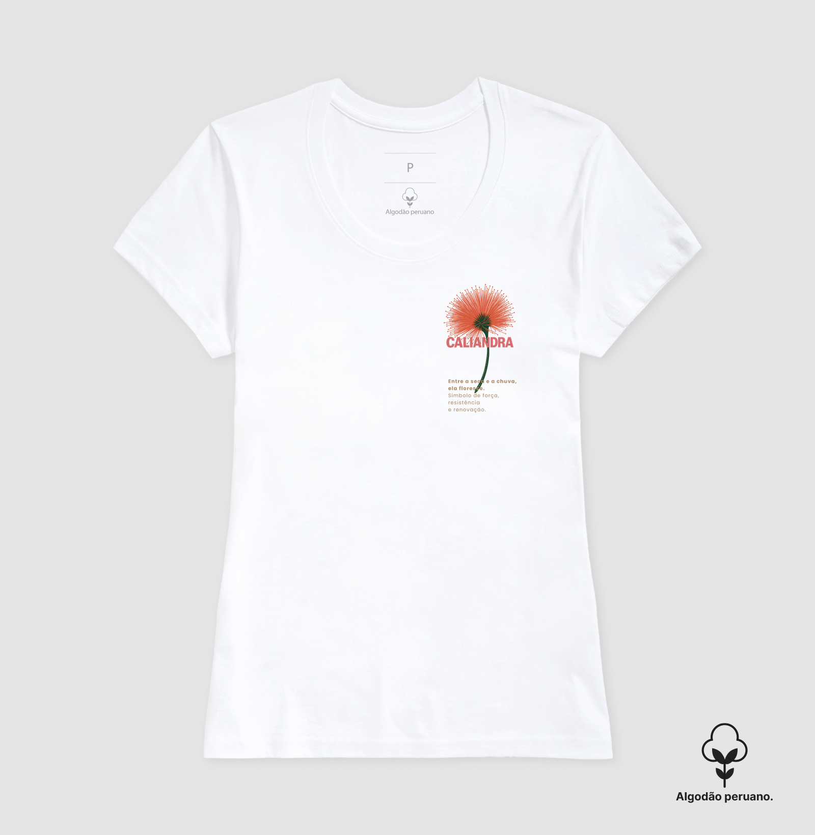 Camiseta Branca Caliandra Flor do Cerrado 100% Algodão - Imagem 9