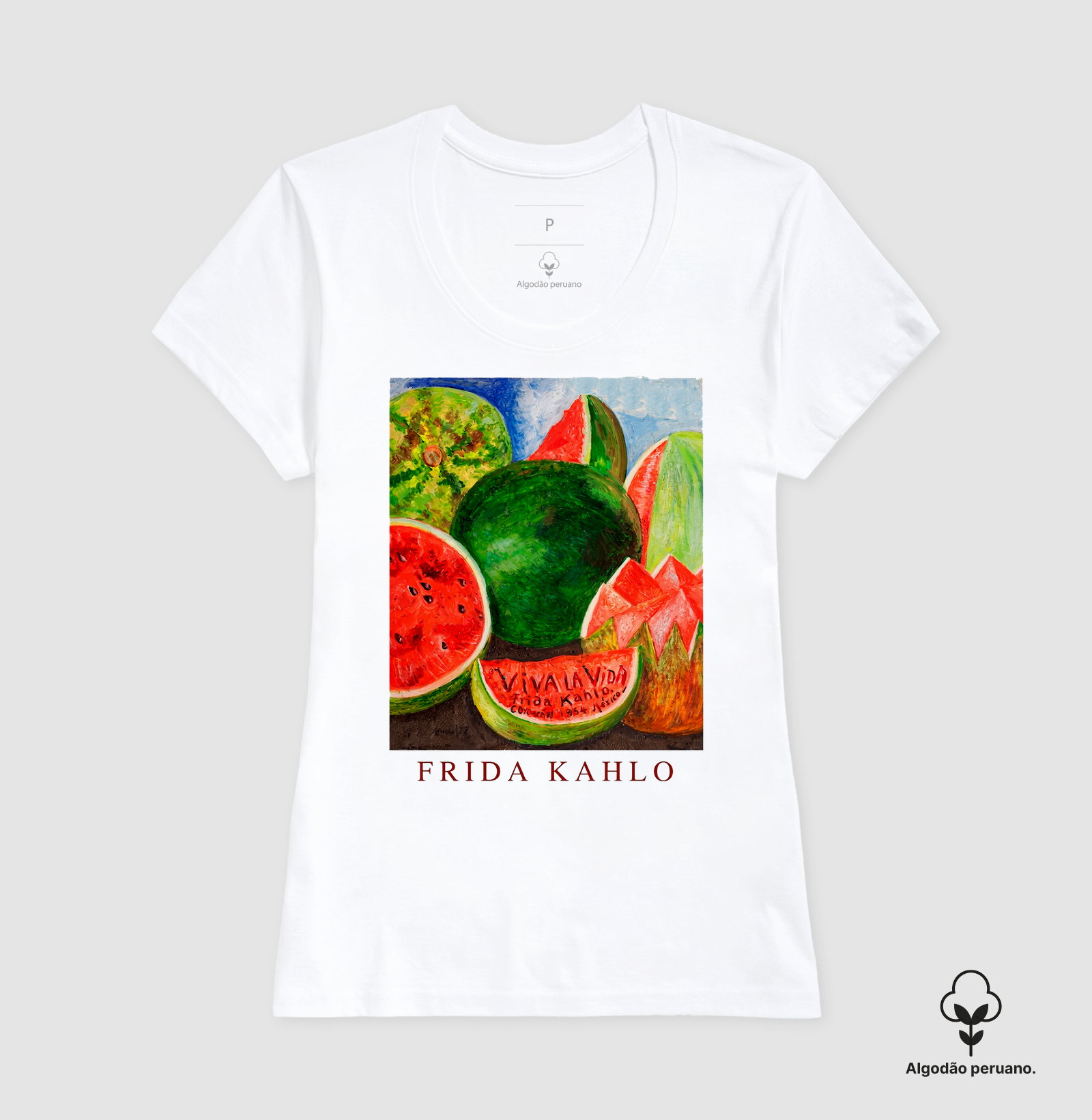 Camiseta Pintura Clássica Viva la Vida 1954 Premium Branca Frida Kahlo - Imagem 3