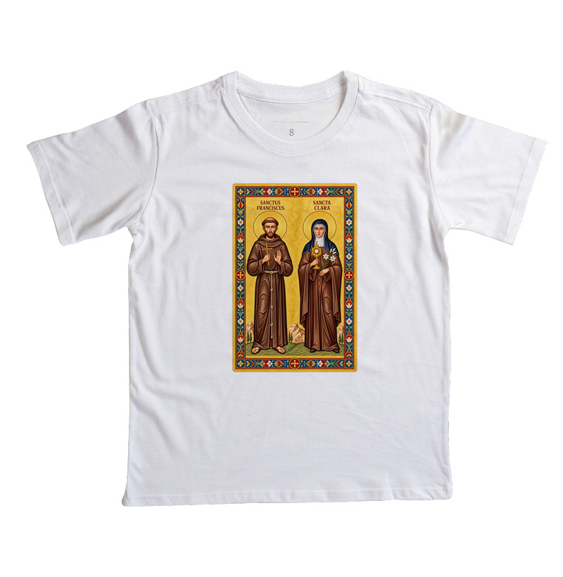 Camiseta Infantil São Francisco e Santa Clara de Assis Moldura - Imagem 2