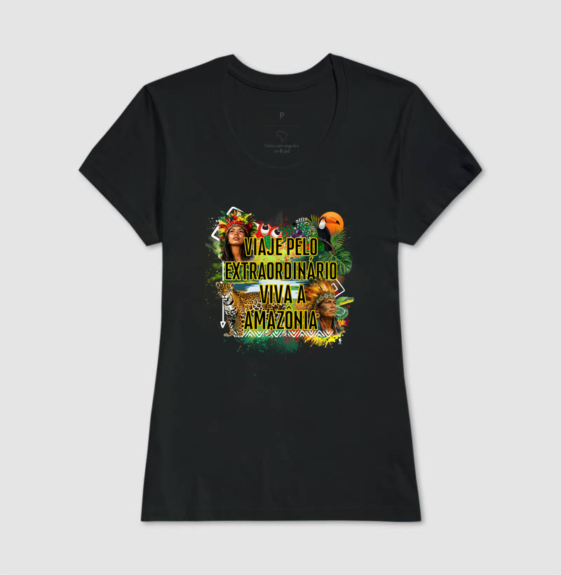 Camiseta Viaje pelo Extraordinario Viva a Amazonia | Onca Tucano Indigena | Colecao Viciados em Viagem - Imagem 6