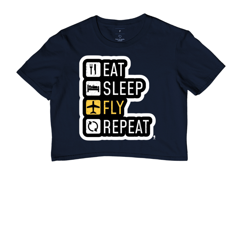 Camiseta Eat Sleep Fly Repeat | Rotina do Viajante Viciado | Colecao Viciados em Viagem - Imagem 4