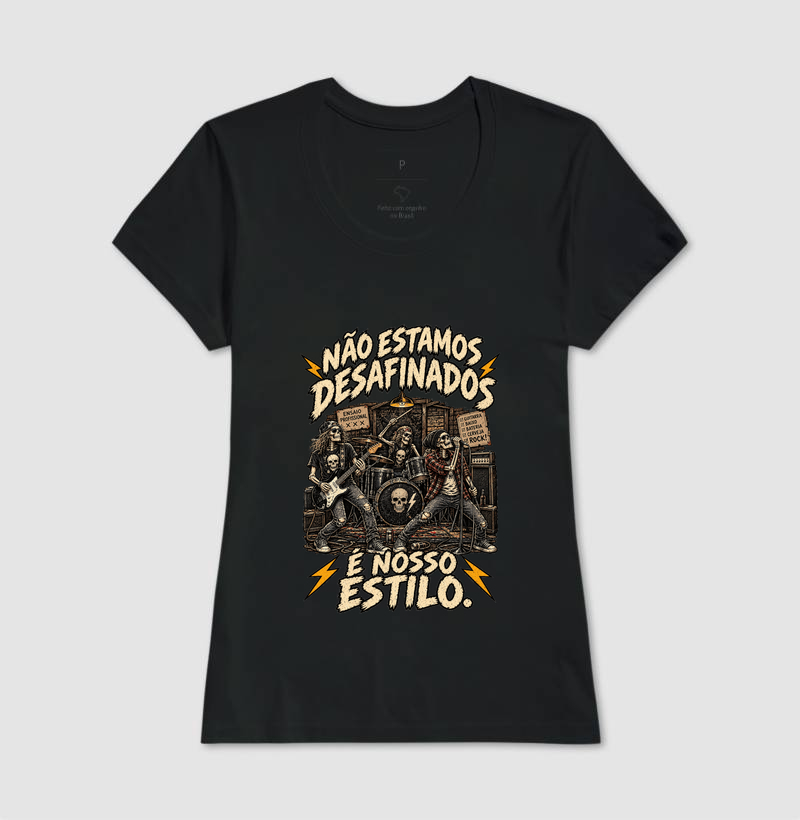 Camiseta Rock Não Estamos Desafinados – Caveiras, Guitarra e Estilo Rock’n’Roll - Imagem 3