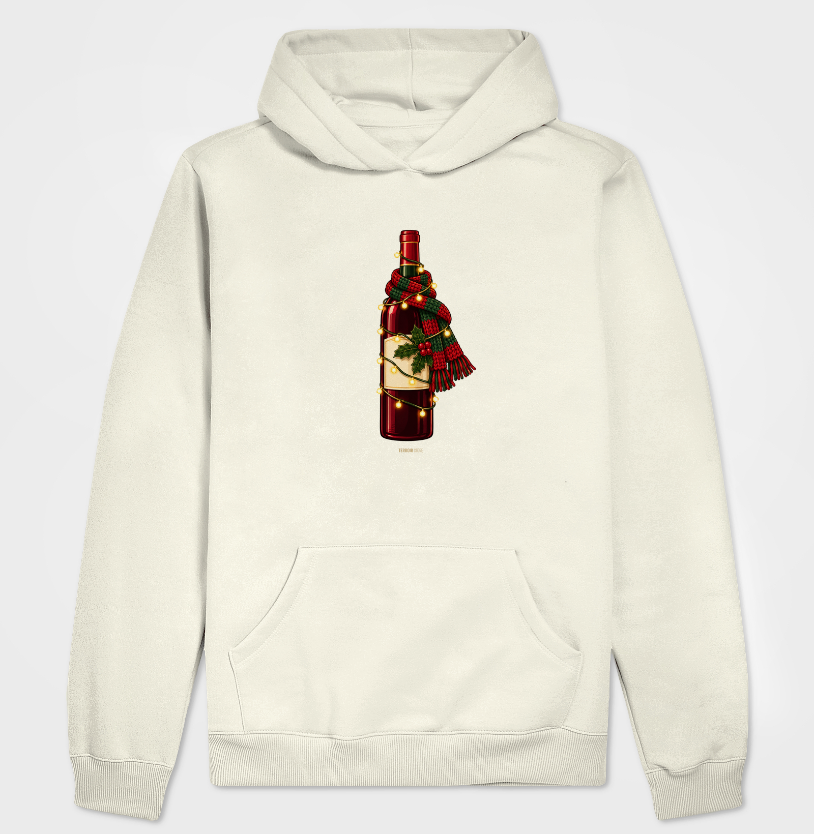 Hoodie Moletom Natal com Vinho – Garrafa de Cachecol e Pisca-Pisca - Imagem 3