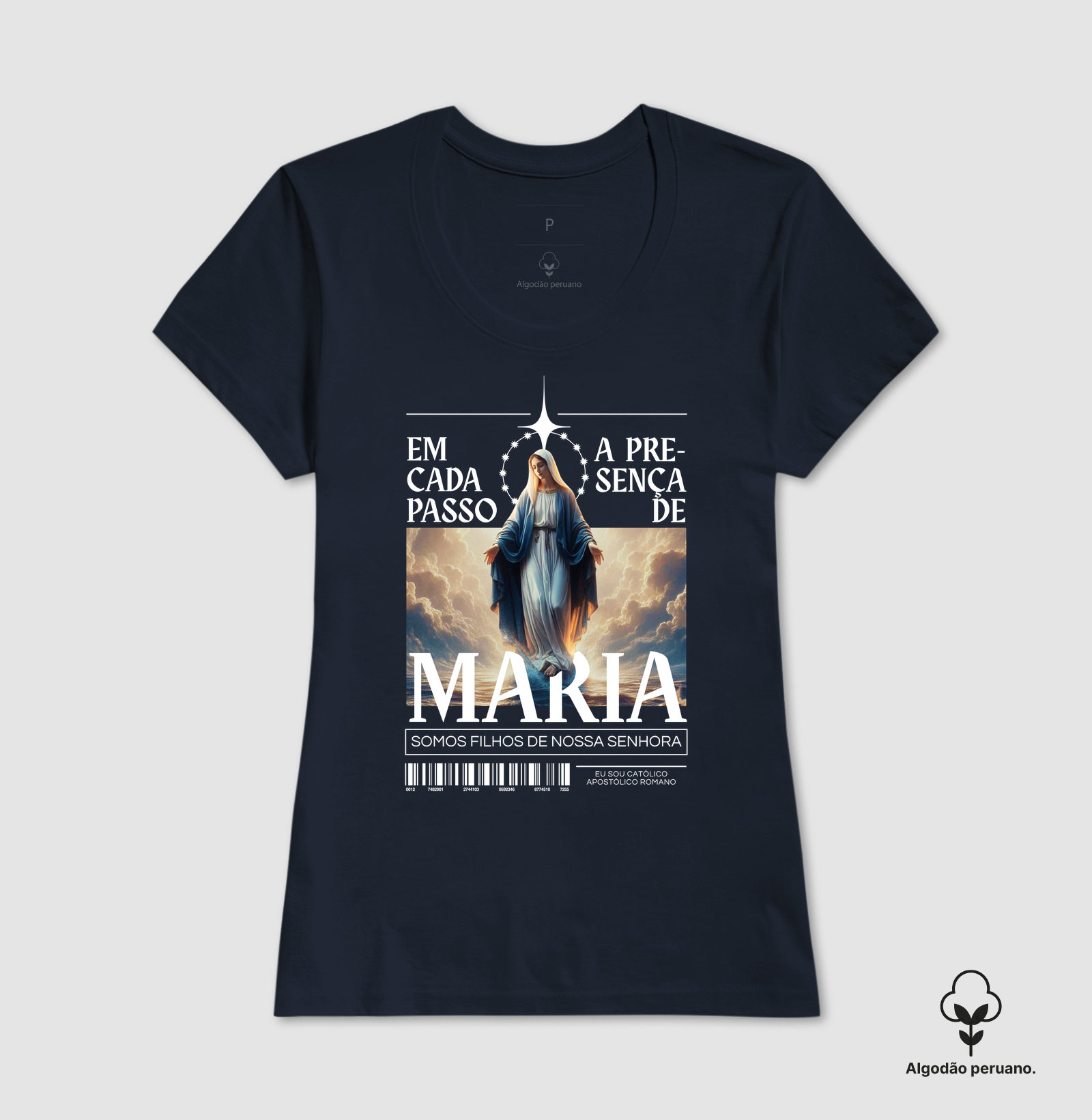 Camiseta Algodão Peruano Em Cada Passo A Presença de Maria - Imagem 3