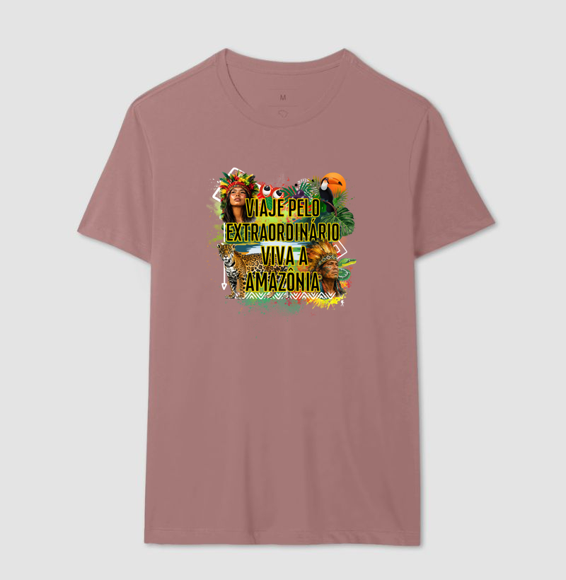 Camiseta Viaje pelo Extraordinario Viva a Amazonia | Onca Tucano Indigena | Colecao Viciados em Viagem - Imagem 19