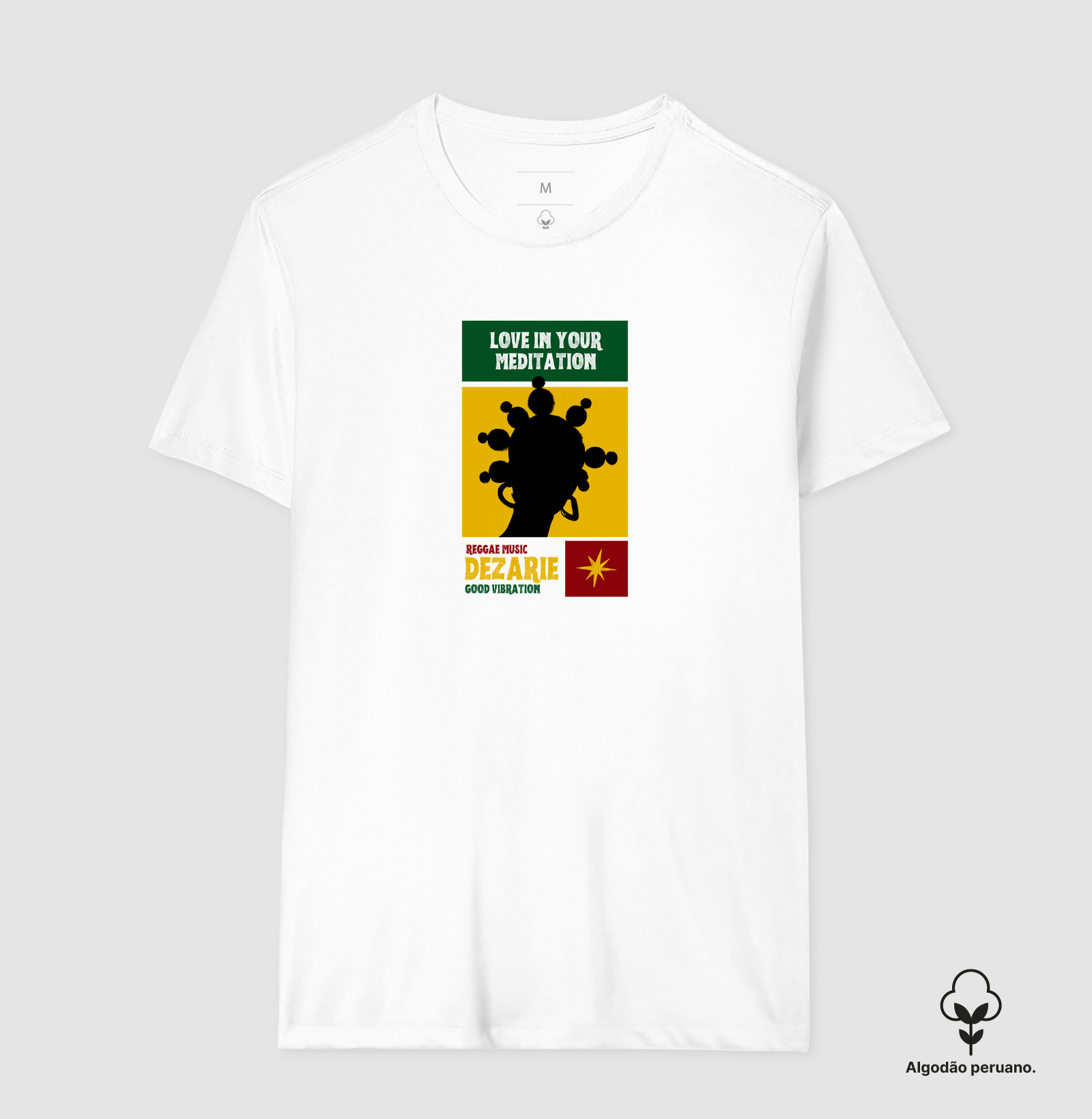 Camiseta Love In Your Meditation. Coleção Reggae.  Masculino e feminino. Algodão Peruano. - Imagem 5