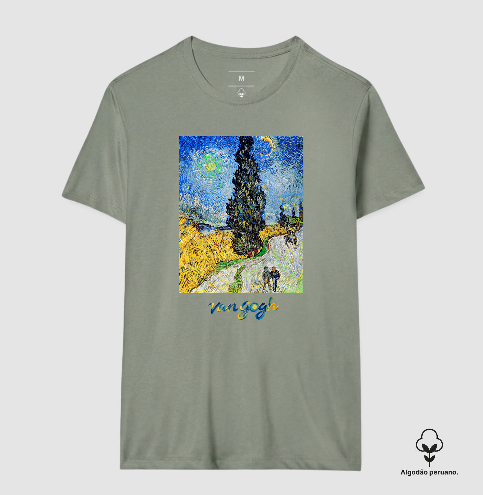 Camiseta Vincent Van Gogh Estrada Com Cipreste E Estrela Algodão Peruano - Imagem 8