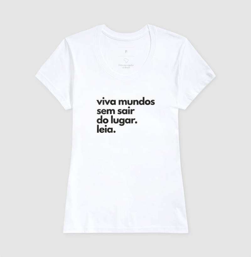 Camiseta Unissex Algodão Viva Mundos Sem Sair do Lugar Leia - Imagem 5