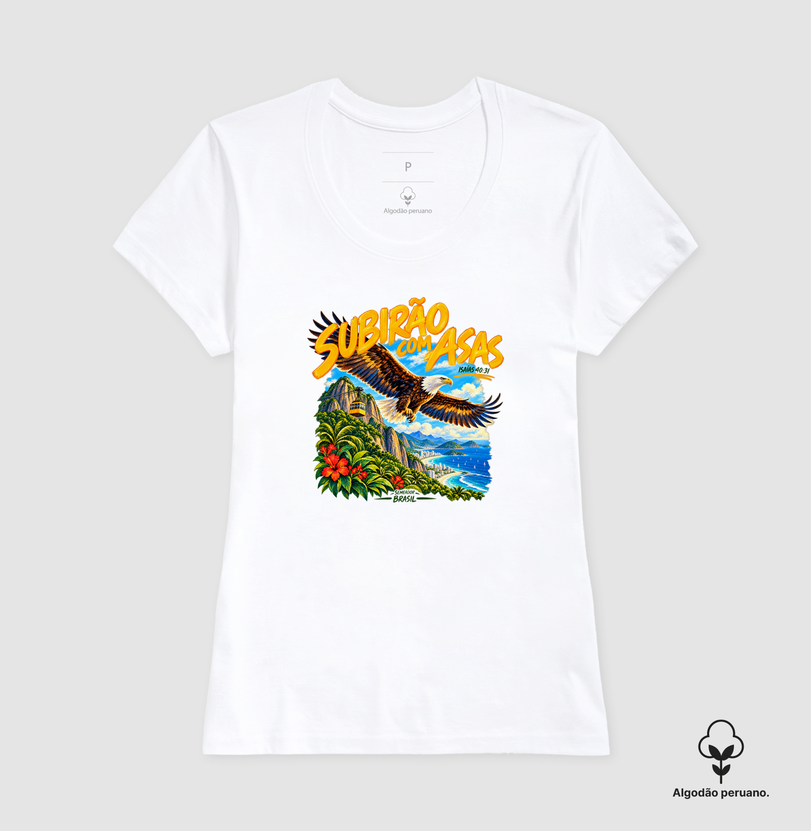 Camiseta Algodão Peruano Feminina Cristã Subirão com Asas - Imagem 3