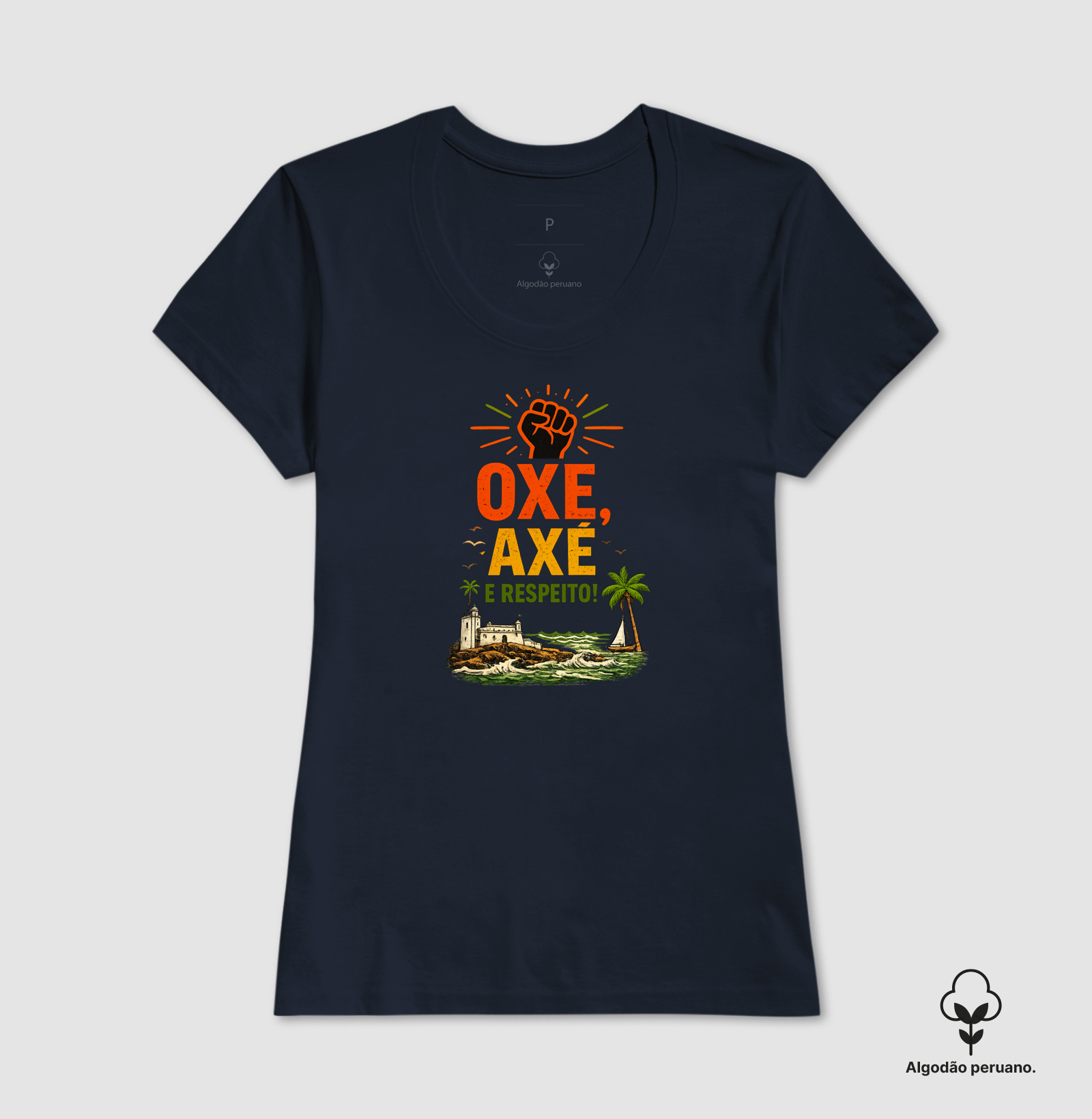 Camiseta Oxe, Axé e Respeito! Coleção Baianês. Masculina e Feminina. Algodão Peruano. - Imagem 5