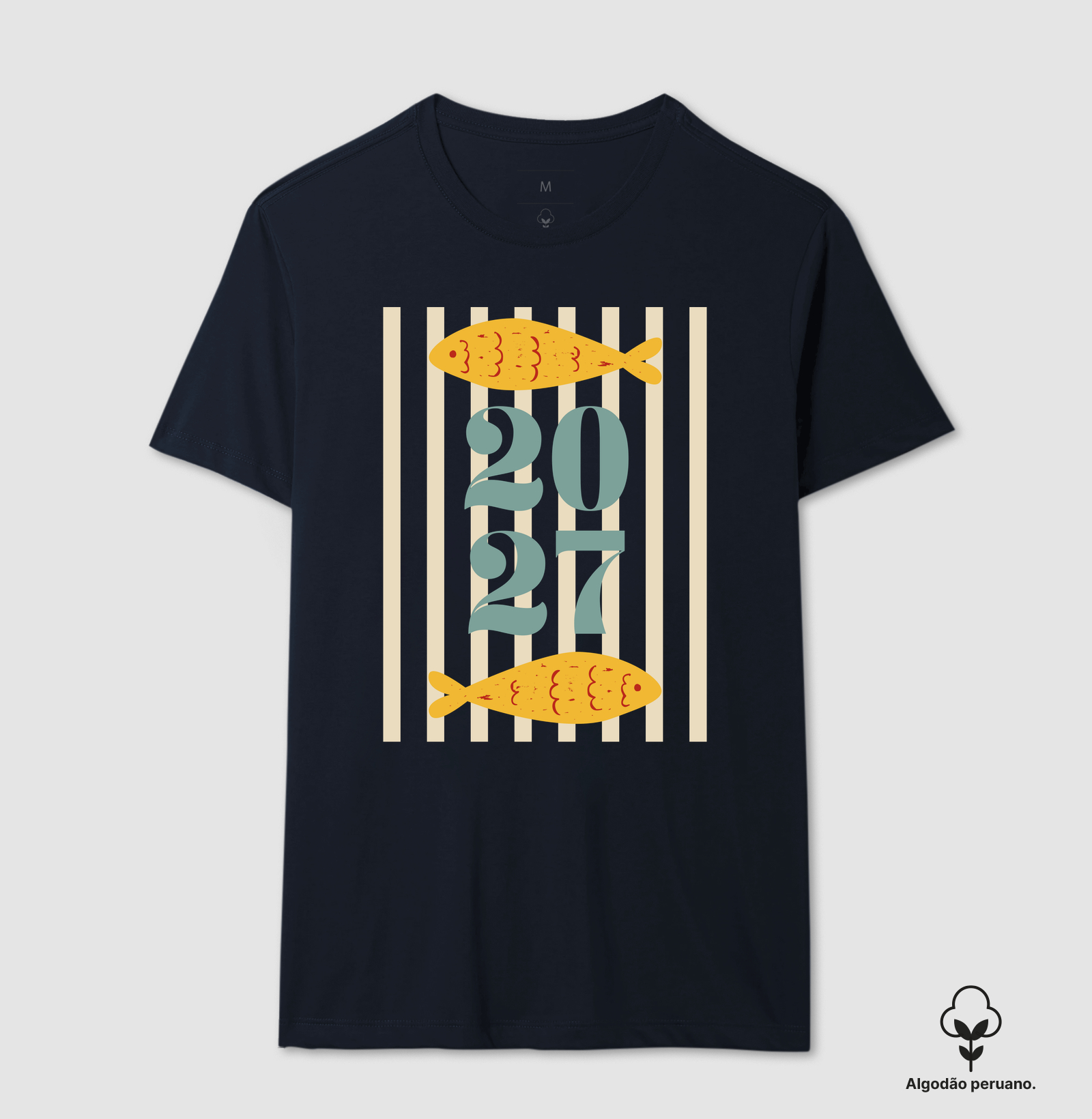 Camiseta Ano Novo 2027 Peixe Mediterrâneo Algodão Peruano - Imagem 3