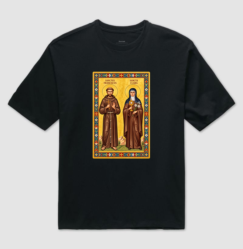 Camiseta Oversized São Francisco e Santa Clara de Assis Moldura - Imagem 2