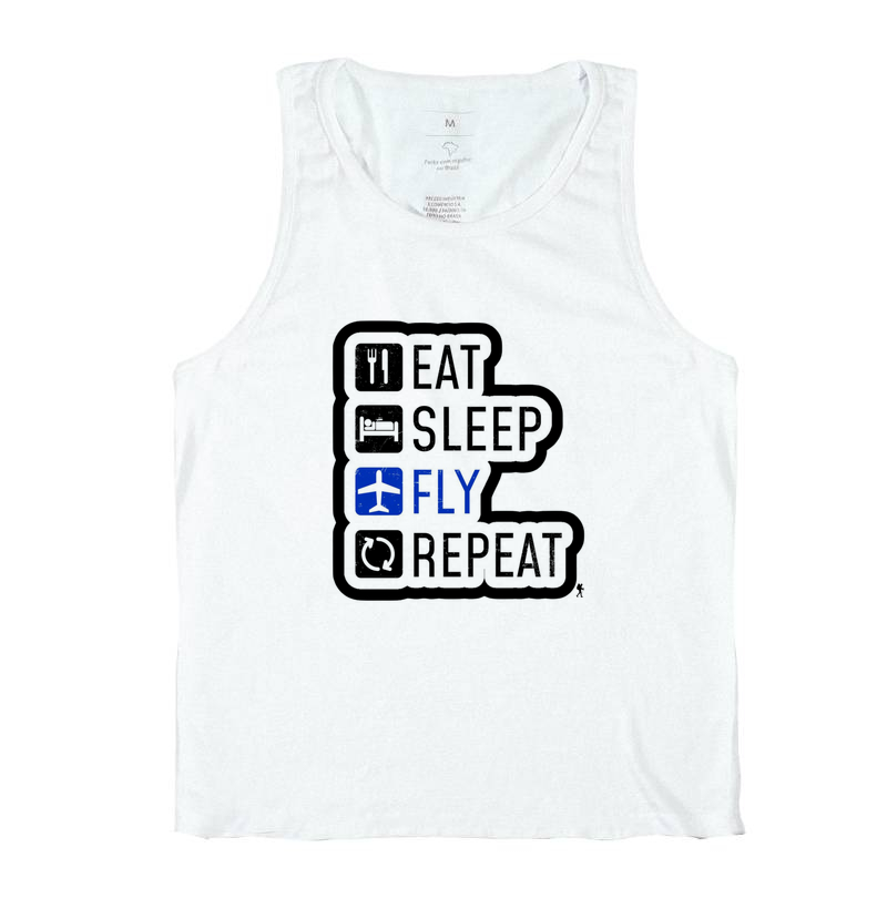 Camiseta Eat Sleep Fly Repeat | Rotina do Viajante Viciado | Colecao Viciados em Viagem - Imagem 2