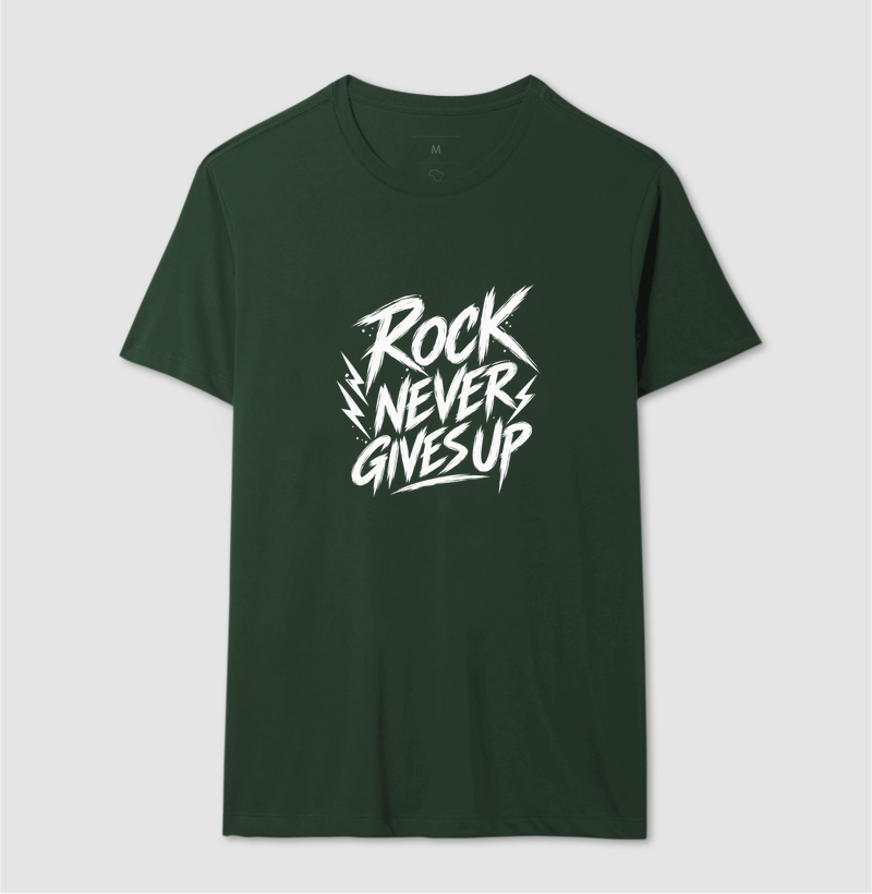 Camiseta Rock Never Gives Up – Estampa Rock em Letras Brancas Estilo Vintage - Imagem 12