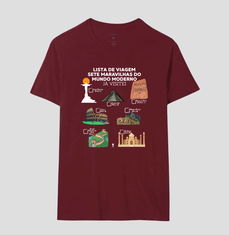 Camiseta Lista de Viagem Sete Maravilhas do Mundo Moderno | Marque as que Ja Visitou | Colecao Personalizaveis - Imagem 21