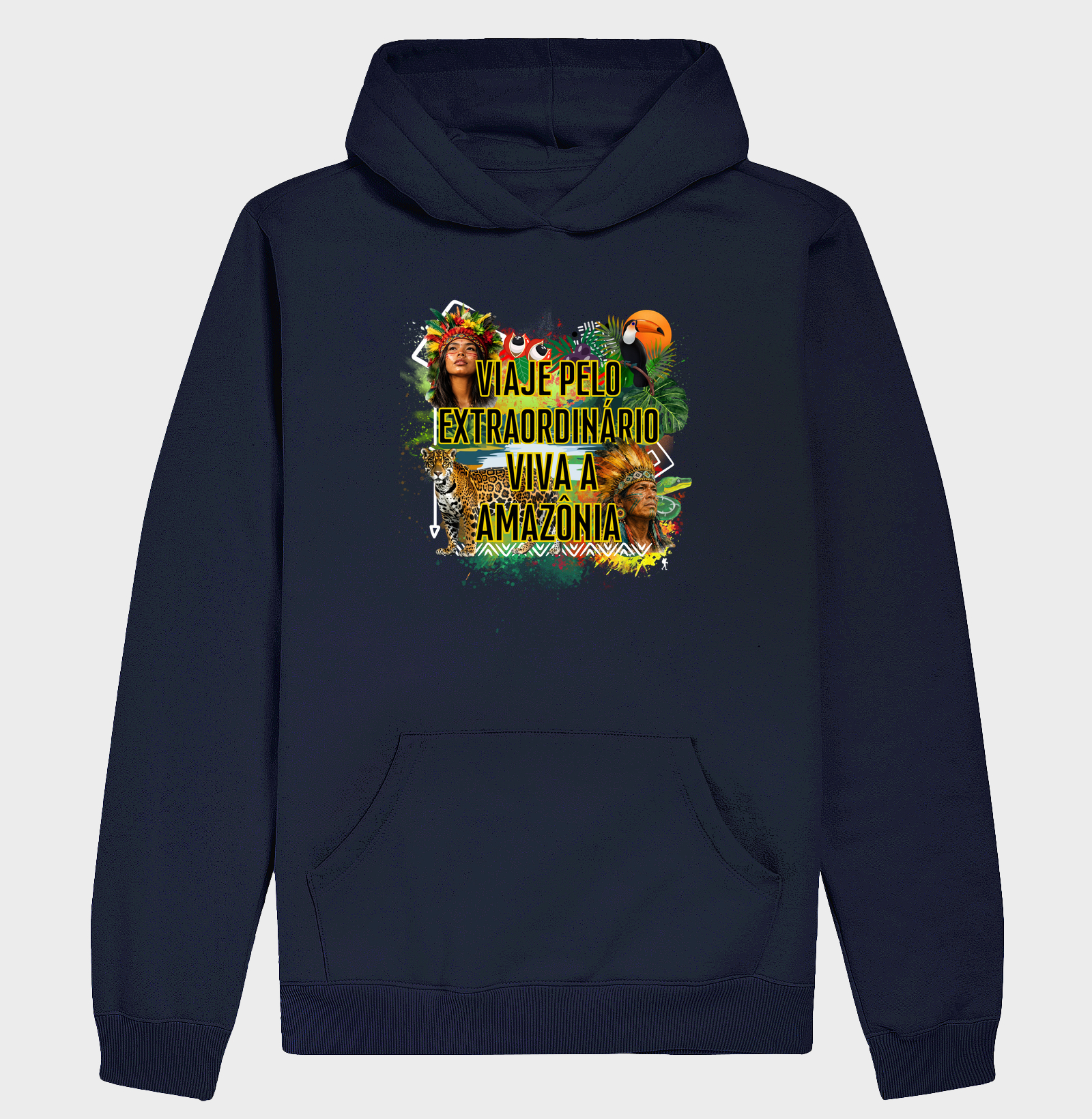 Camiseta Viaje pelo Extraordinario Viva a Amazonia | Onca Tucano Indigena | Colecao Viciados em Viagem - Imagem 4
