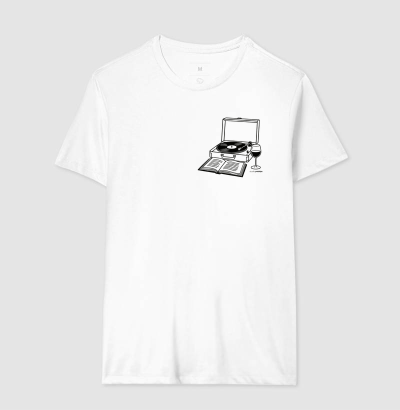 Camiseta Vinil, Livro e Vinho (estampa P) - Imagem 4