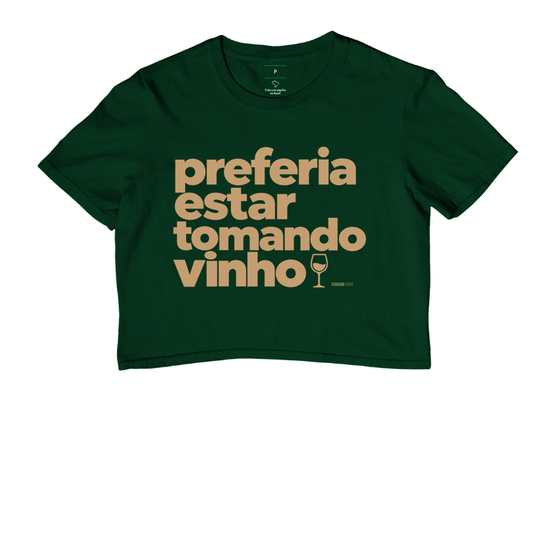 Camiseta Cropped Preferia Estar Tomando Vinho – Frase Divertida de Vinho - Imagem 5