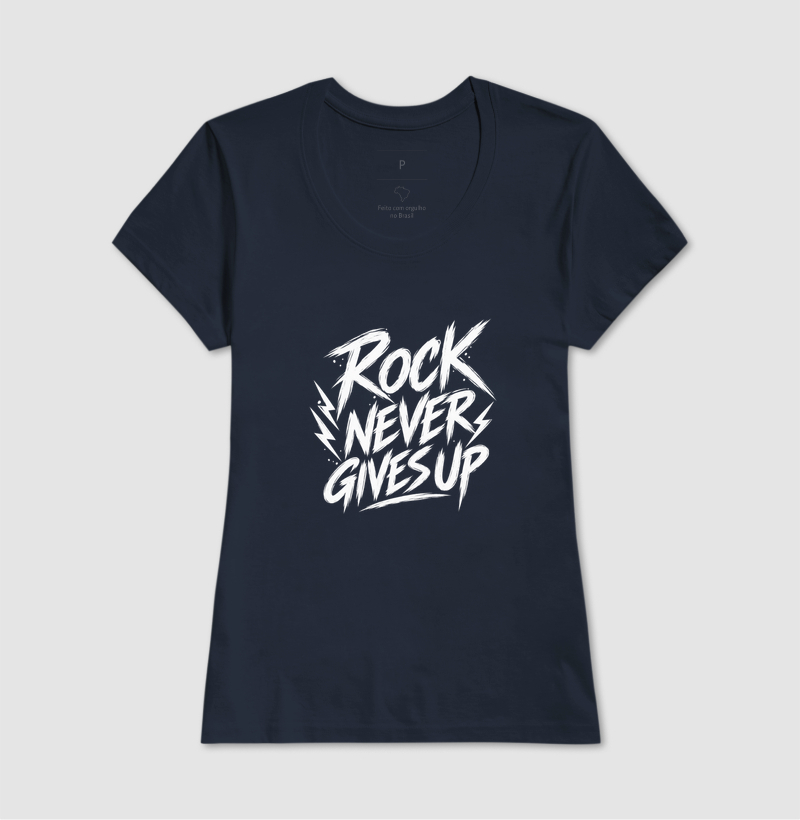Camiseta Rock Never Gives Up – Estampa Rock em Letras Brancas Estilo Vintage - Imagem 7