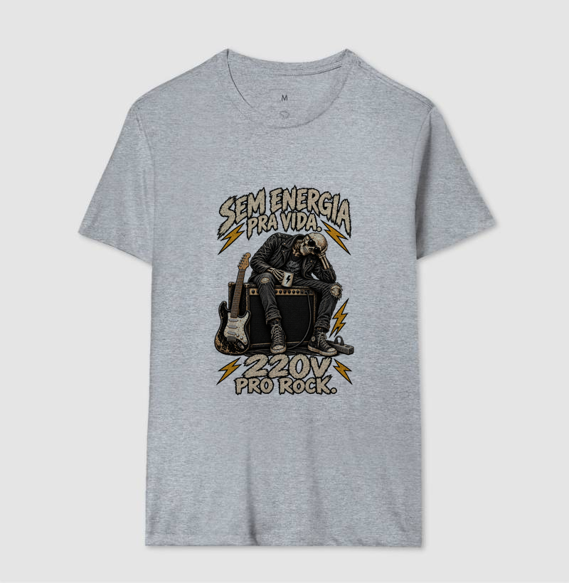 Camiseta Sem Energia Pra Vida 220V Pro Rock – Estampa Caveira Rocker e Guitarra - Imagem 8