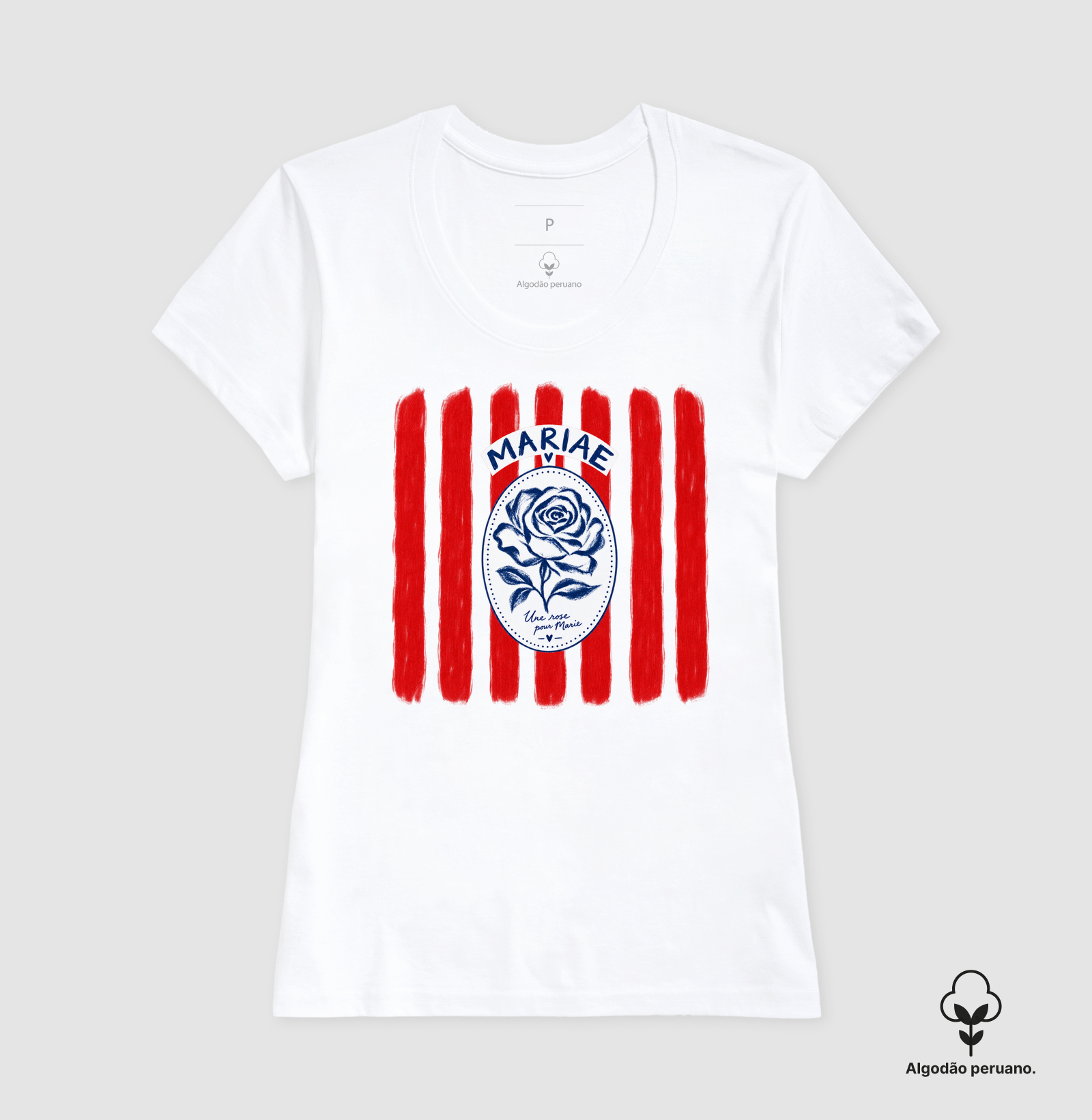 Rosas red stripes - algodão peruano - Imagem 3