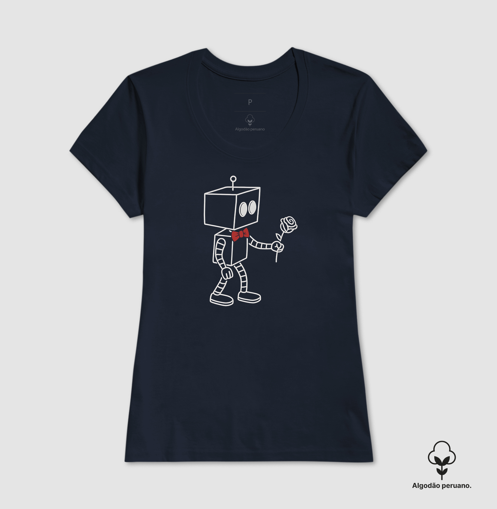 Camiseta Algodão Peruano Casal Robô Flor - Imagem 5