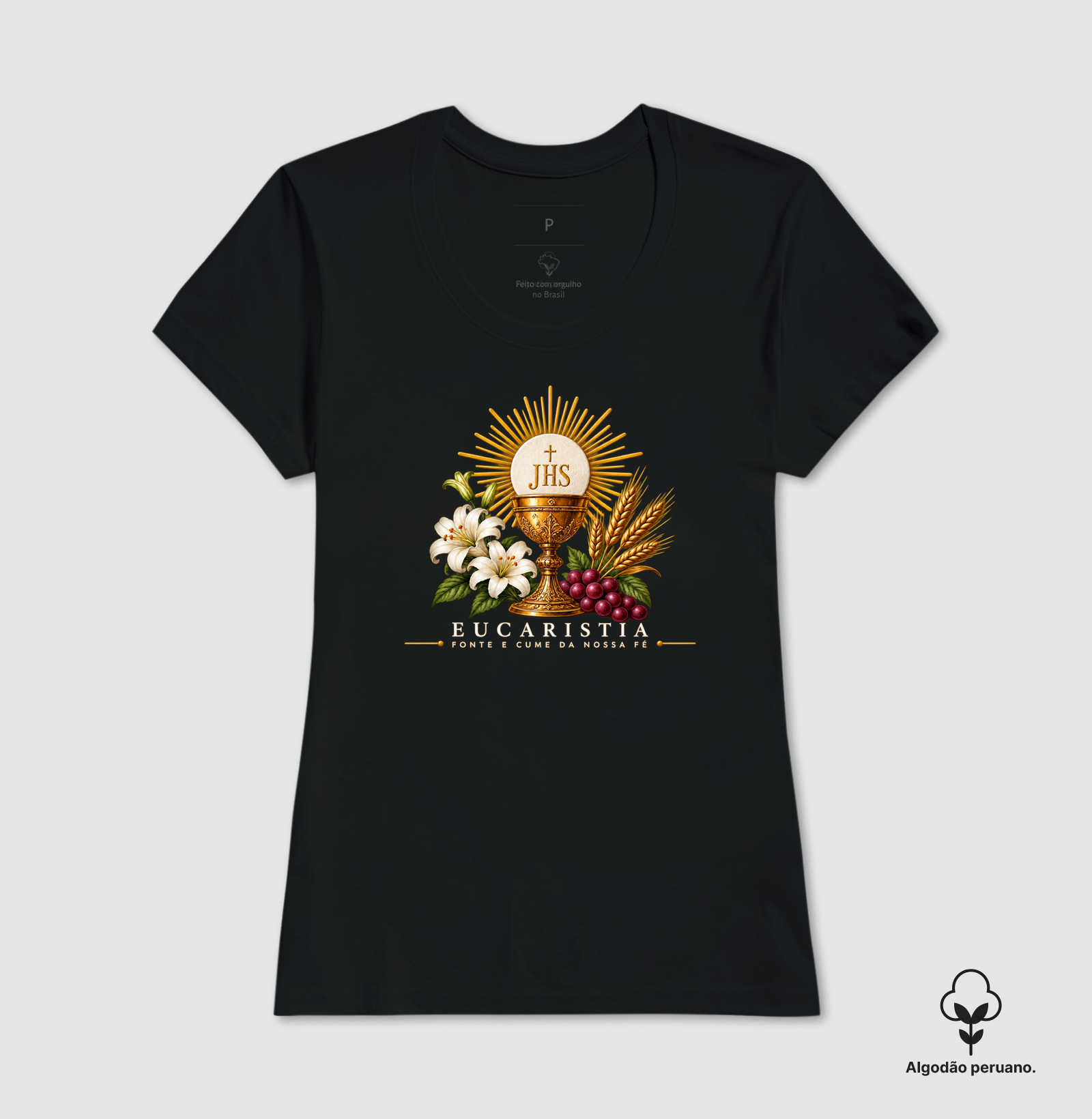 Camiseta Algodão Peruano Eucaristia, fonte e cume da nossa fé - Imagem 3
