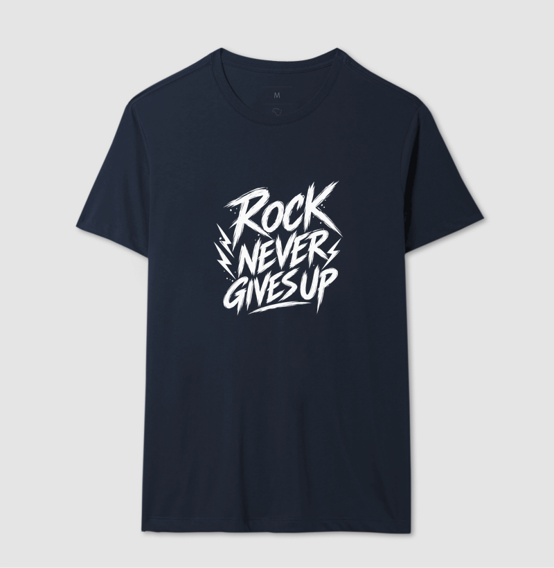 Camiseta Rock Never Gives Up – Estampa Rock em Letras Brancas Estilo Vintage - Imagem 6
