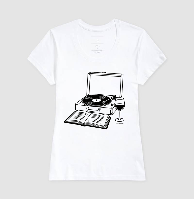 Camiseta Vinil, Livro e Vinho (estampa G) - Imagem 5