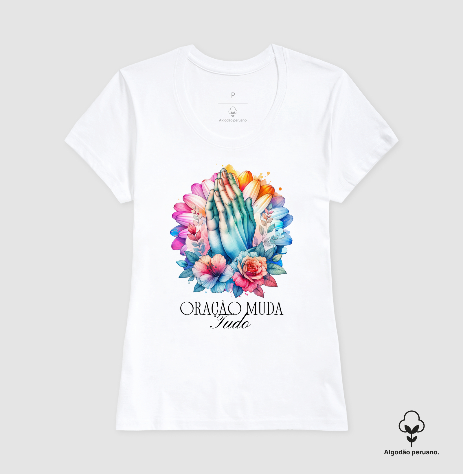 Camiseta Fem. Acinturada Algodão Peruano Oração Muda Tudo - Imagem 3