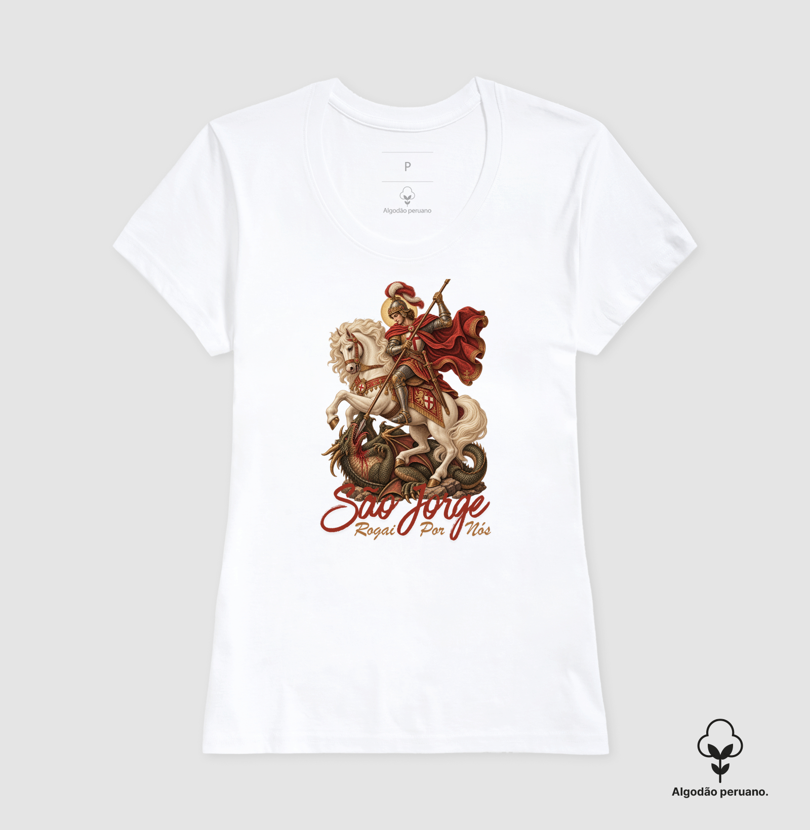 Camiseta Algodão Peruano São Jorge Rogai Por Nós - Imagem 3