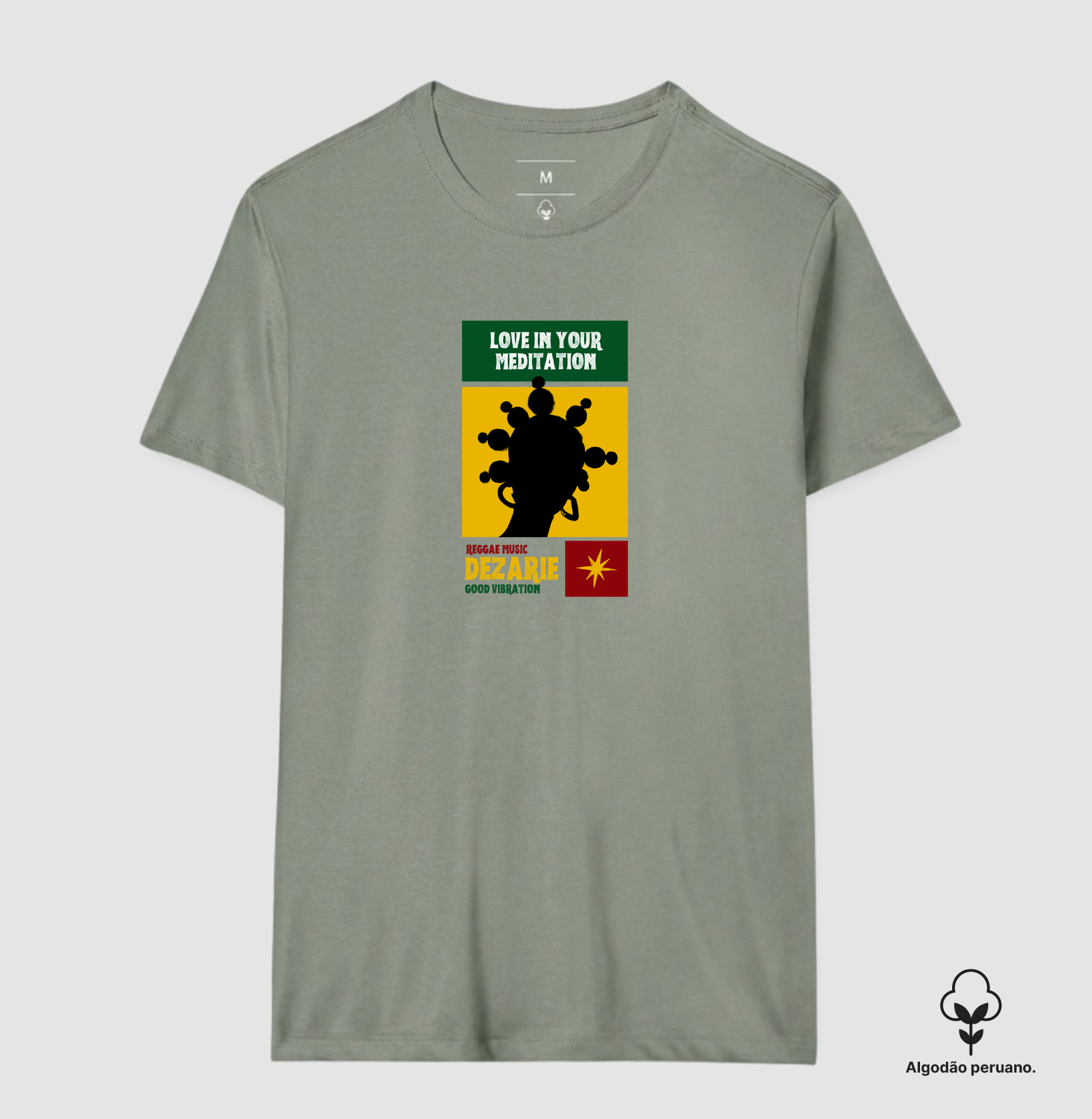 Camiseta Love In Your Meditation. Coleção Reggae.  Masculino e feminino. Algodão Peruano. - Imagem 3
