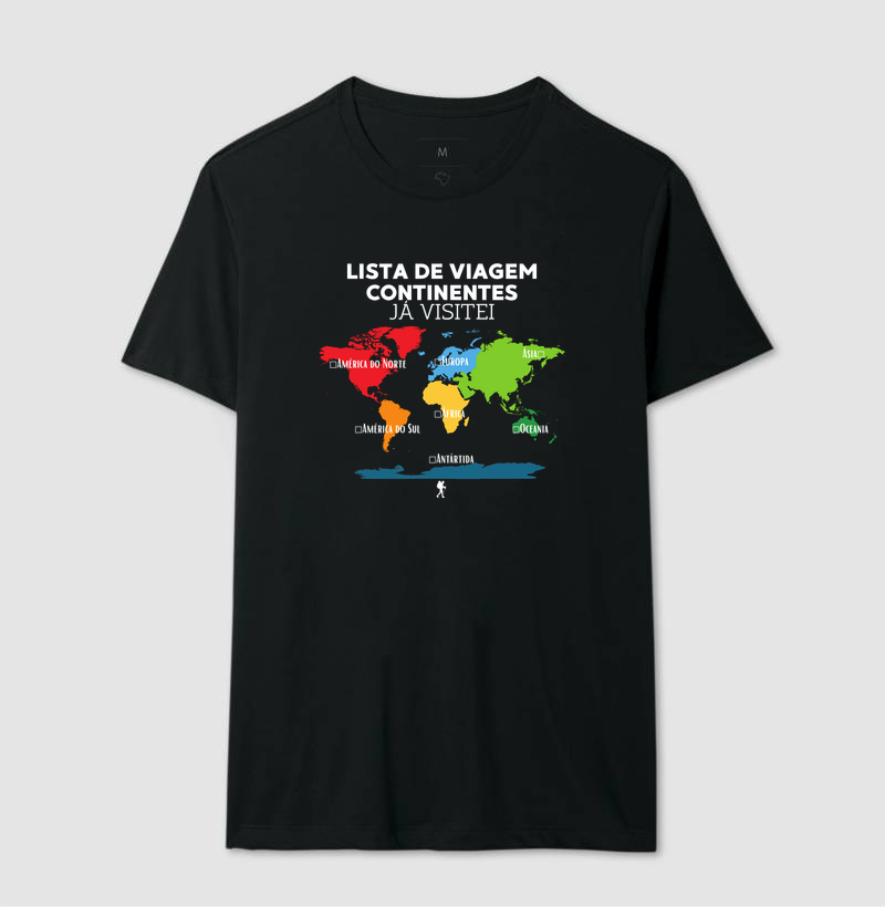 Camiseta Lista de Viagem Continentes Ja Visitei | Mapa Mundi Auto Personalizavel | Colecao Personalizaveis - Imagem 5