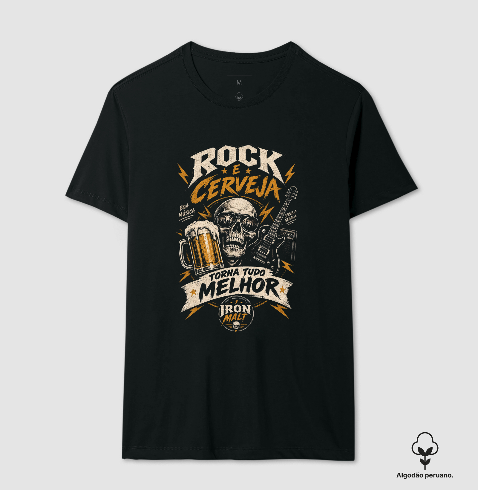 Camiseta Rock e Cerveja Caveira com Guitarra – Estilo Rock’n Roll | Iron Malte - Imagem 2