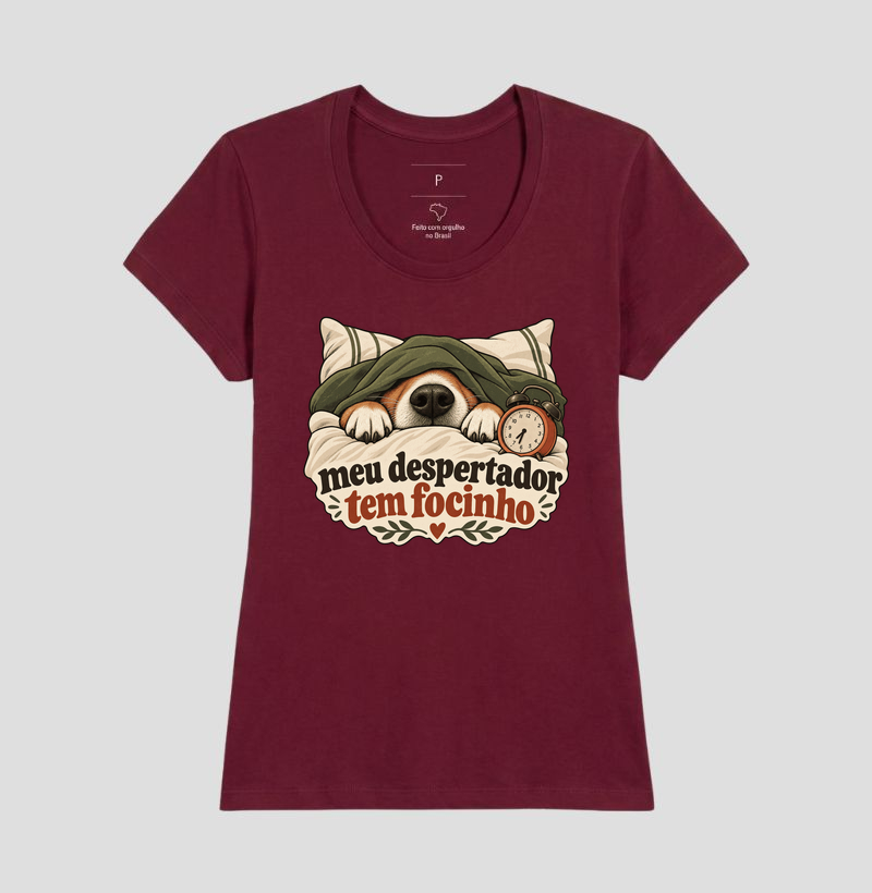 Camiseta Cachorro Humor "meu despertador tem focinho" | Pelo & Pano - Imagem 19