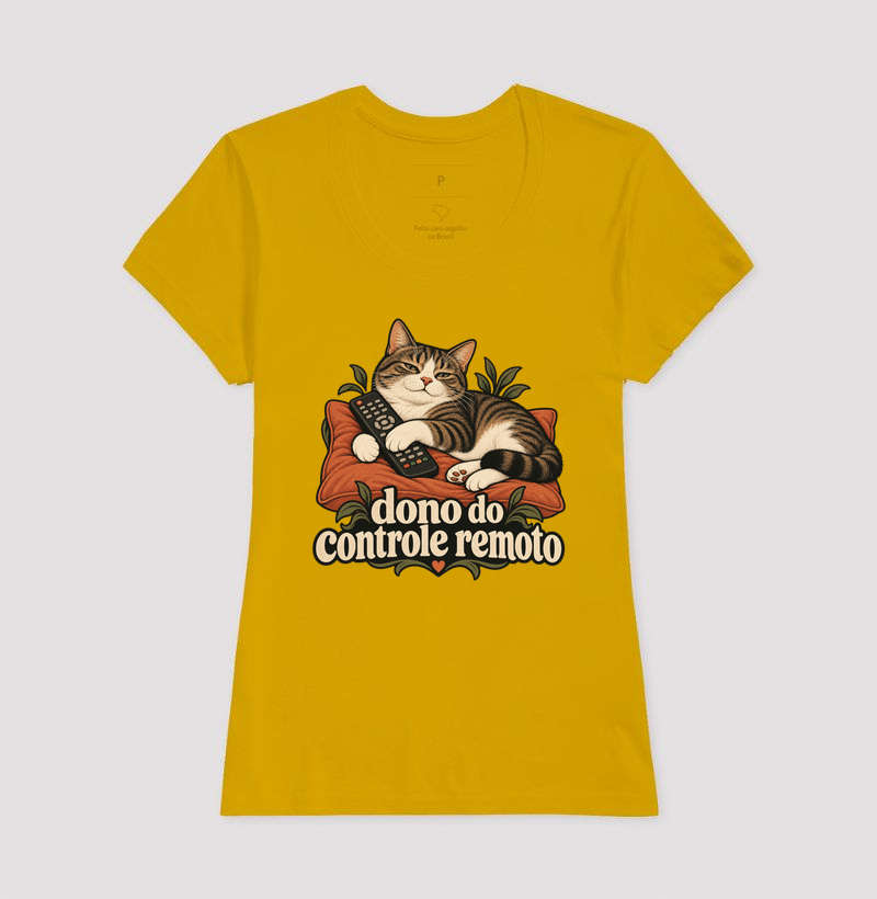 Camiseta Gato Humor "dono do controle remoto" | Pelo & Pano - Imagem 15