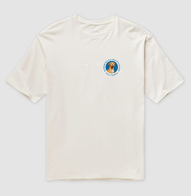 Camiseta Patrimônio Cultural Brasileiro Vira-Lata Caramelo Emblema Azul Estampa Unissex - Imagem 4