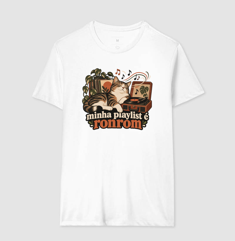 Camiseta Gato Música "minha playlist é ronrom" | Pelo & Pano - Imagem 4
