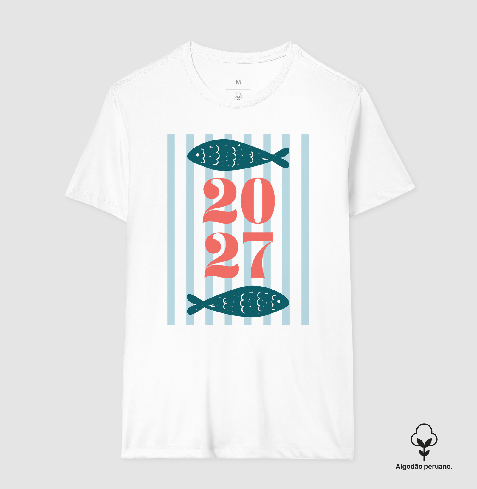 Camiseta Ano Novo 2027 Peixe Mediterrâneo Algodão Peruano - Imagem 10