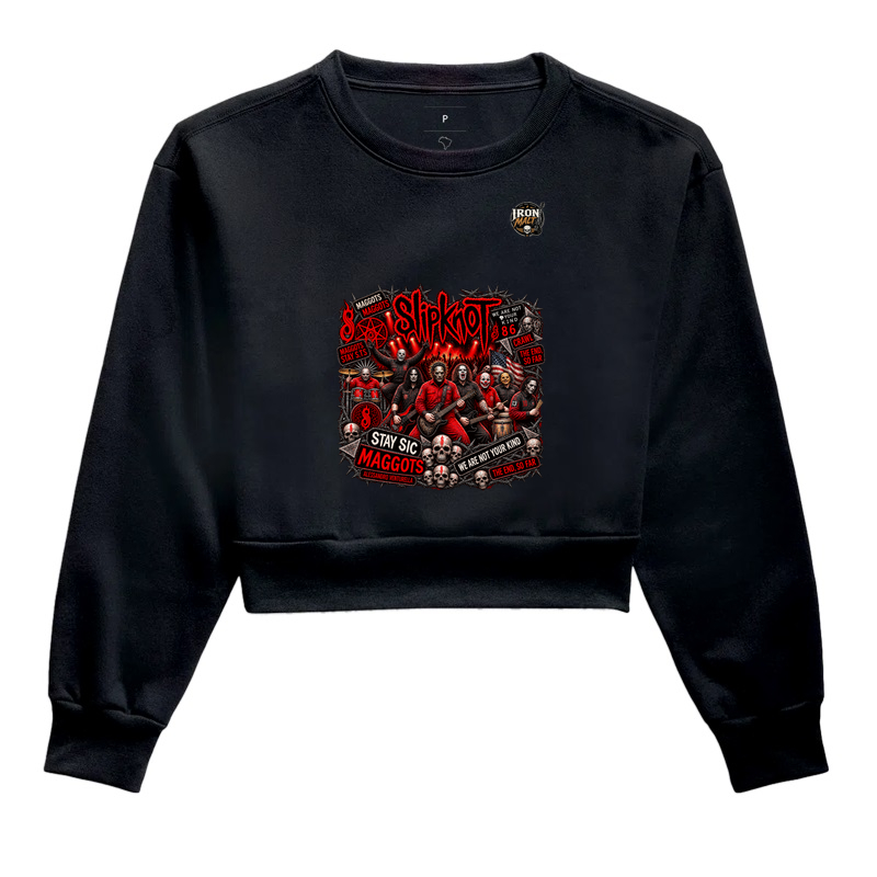 Cropped Moletom Nu Metal Rock com Estampa Slipknot, Skull e Visual Dark - Imagem 2