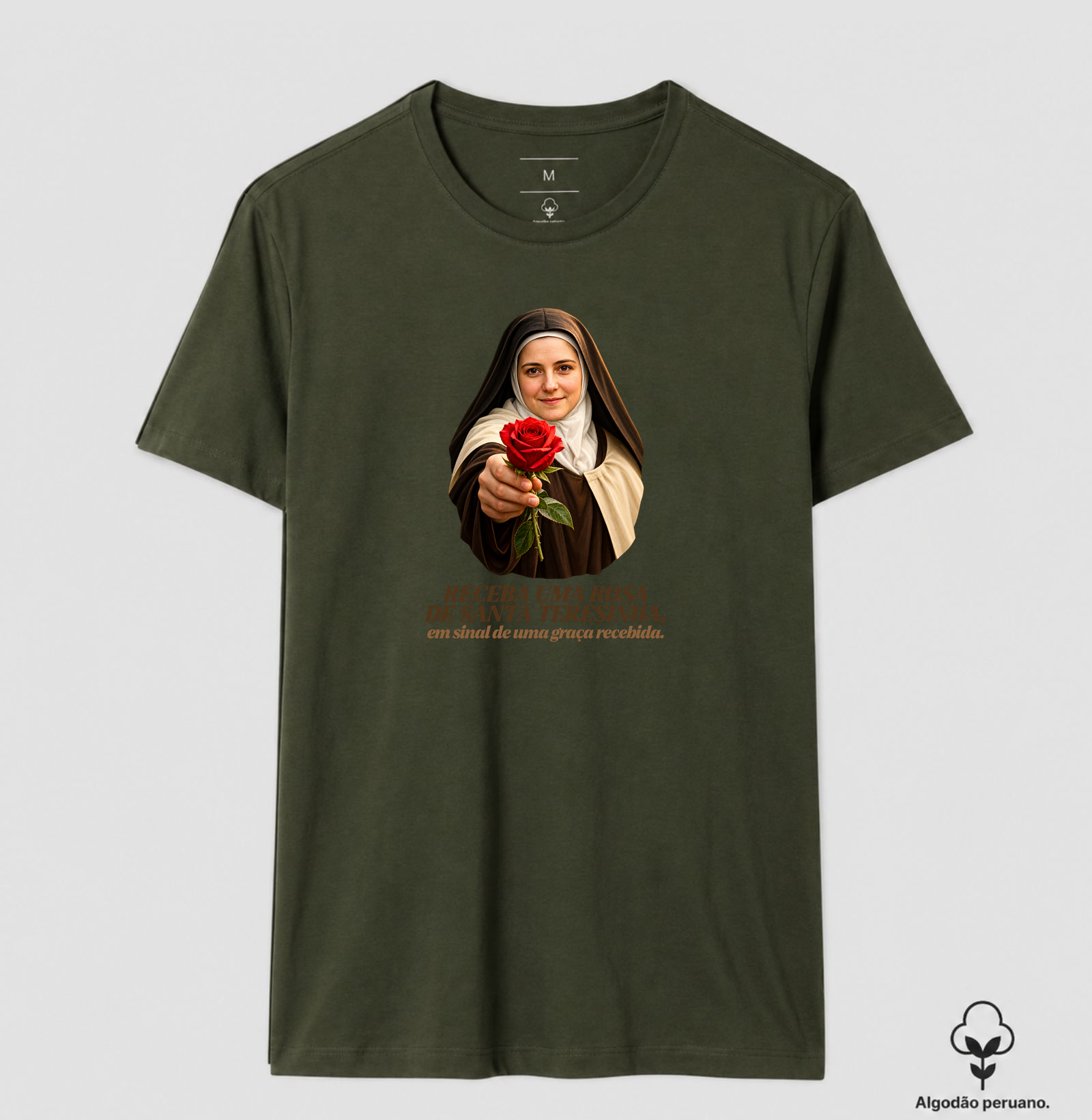 Camiseta Santa Teresinha do Menino Jesus Receba uma Rosa - Imagem 9