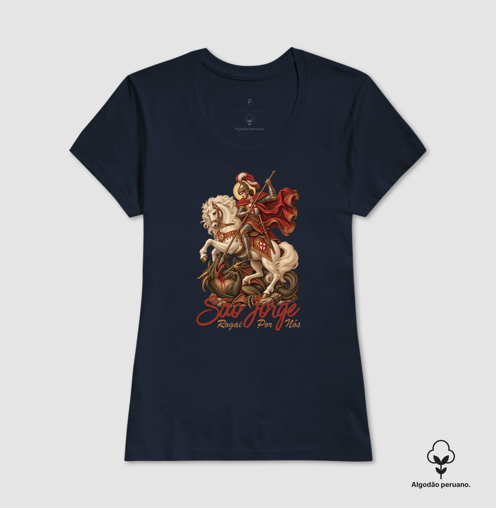 Camiseta Algodão Peruano São Jorge Rogai Por Nós - Imagem 8
